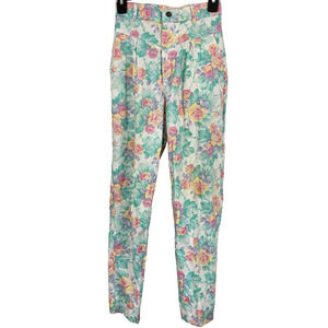 Chic Vintage Floral High Wiast 80s Pastel Pants USA Made Womens sz 24 x 27